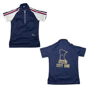 Vintage 1/2 Zip Collared Top Shirt Citizen State Bank 60s 70s Navy Blue 36